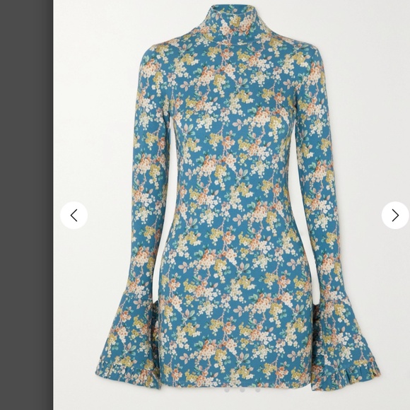 LES RÊVERIES Open-back ruffled floral-print stretch-jersey turtleneck mini dress - Picture 4 of 6